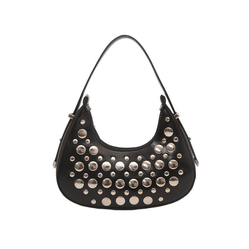 New Simple New Armpit Bag Personalized Trendy Cool Polka Dot Rivet Portable Bucket Bag For Women - Image 1
