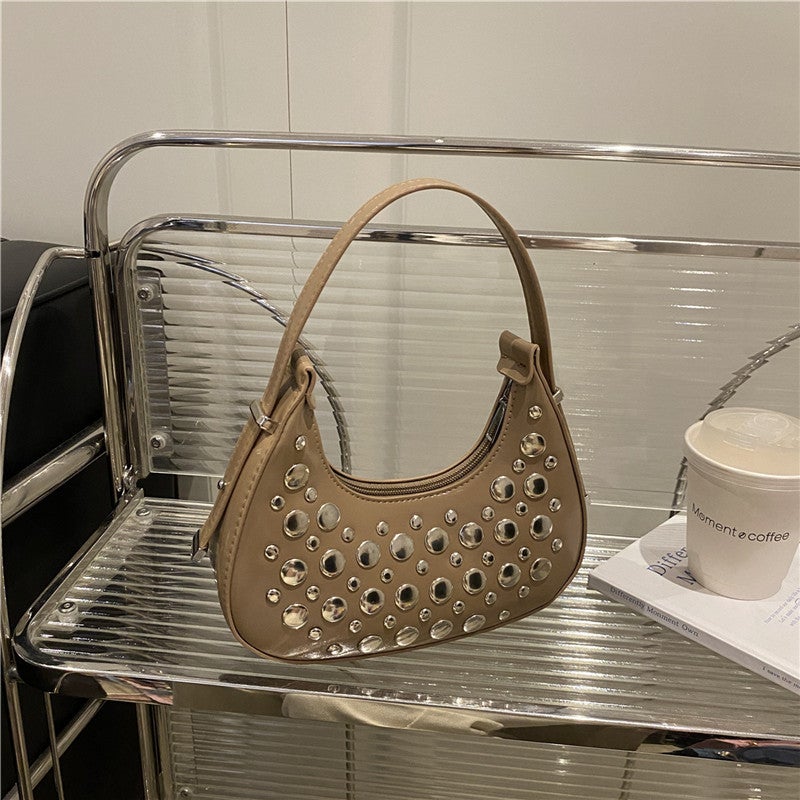 New Simple New Armpit Bag Personalized Trendy Cool Polka Dot Rivet Portable Bucket Bag For Women - Image 2