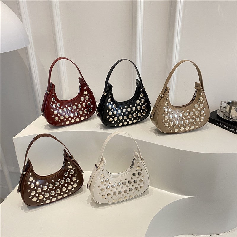 New Simple New Armpit Bag Personalized Trendy Cool Polka Dot Rivet Portable Bucket Bag For Women - Image 5