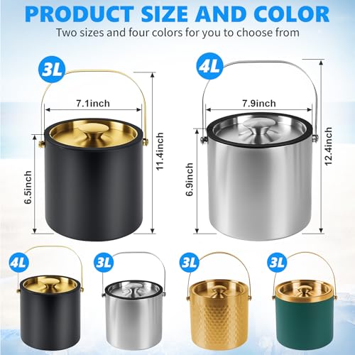 TOSELBAI 4L Ice Bucket, Ice Bucket with Silicone Sealing Ring Double-wall Vacuum Insulation Champagne Buckets with Filter Layer Ice Tongs Ice Scoop (Black) - Image 3