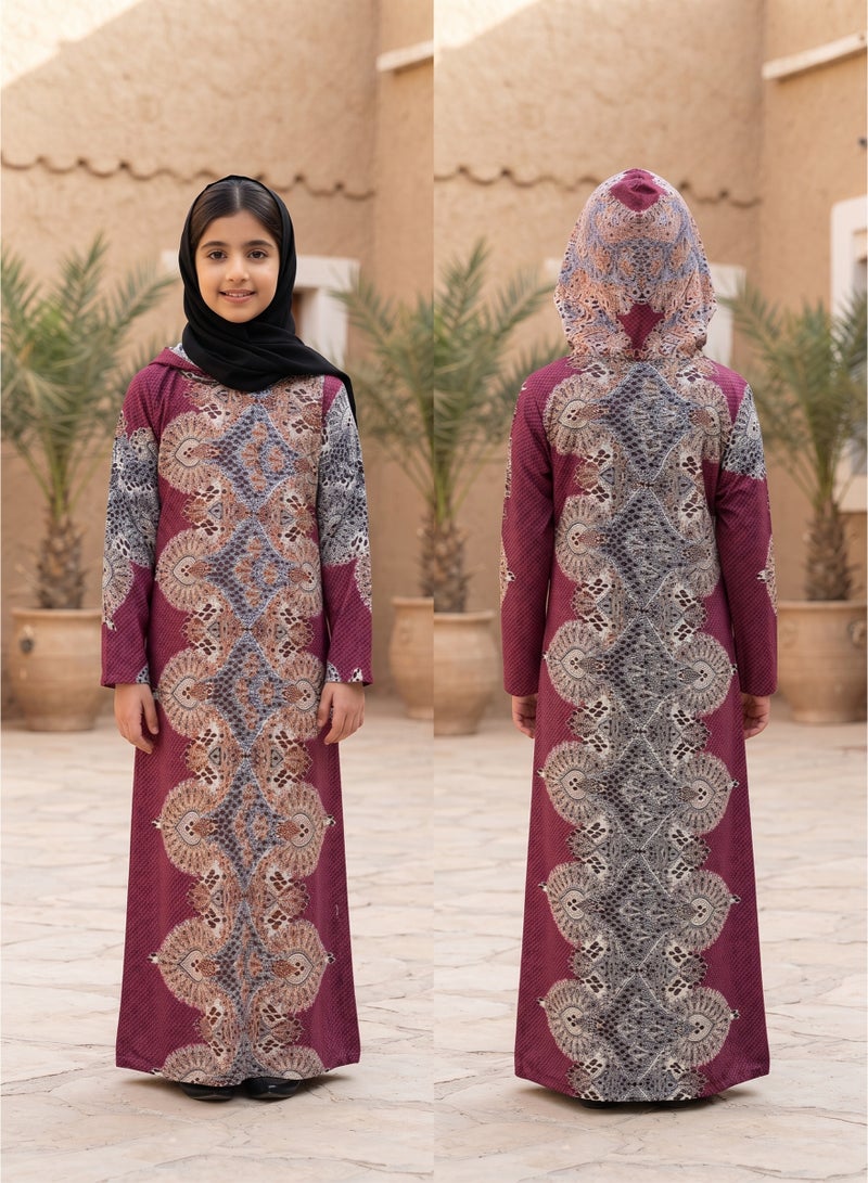 Kids Girls Prayer Esdall / Abaya Size 12 Patterned with Matching Sleeves and Hood - Islamic Prayer Dress - Image 1