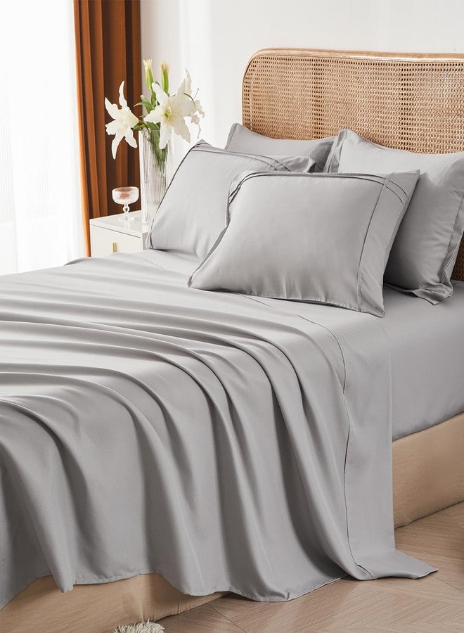 Yogeneg Full Size Comforter Set 7 Piece Bed in a Bag,Grid Pinch Pleat Grey Bedding Set,Striped Textured Soft Microfiber Comforter with Sheet Set,All Season Complete Bed Set(Grey,Full) - Image 4