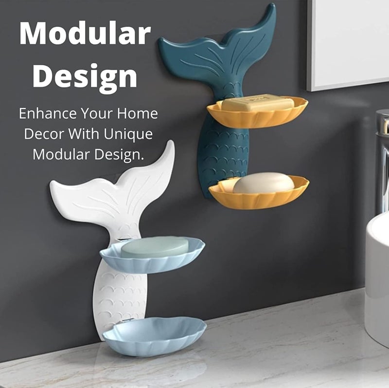 Gurjas Fancy Kitchen Soap Holder for Bathroom Self Adhesive Mermaid Shape Soap Stand for Bathroom Wall Mounted Soap Holder for Kitchen Sink Double Layer Soap Case for Bathroom Soap (Pack of 1) - Image 2