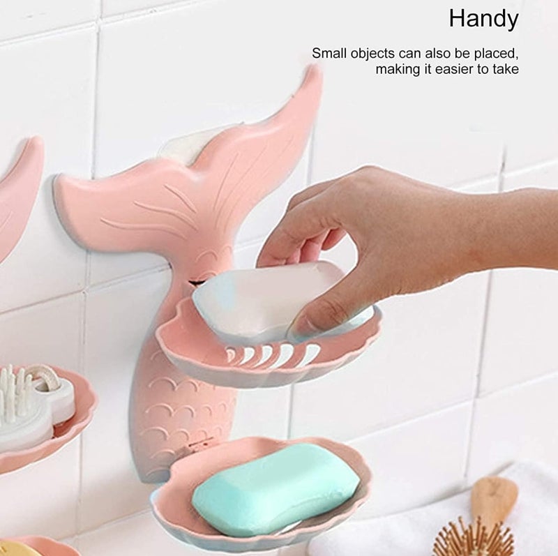 Gurjas Fancy Kitchen Soap Holder for Bathroom Self Adhesive Mermaid Shape Soap Stand for Bathroom Wall Mounted Soap Holder for Kitchen Sink Double Layer Soap Case for Bathroom Soap (Pack of 1) - Image 4