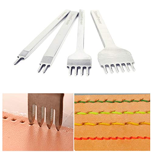 SteelFever Leather Craft Tool Hole Punches 1+2+4+6 Prong Lacing Stitching Punch, Craft Kits (4mm) - Image 1