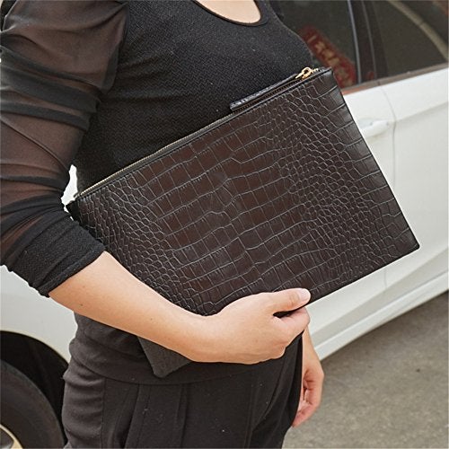 NIGEDU Women Clutches Crocodile Grain PU Leather Envelope Clutch Bag (Black) - Image 2
