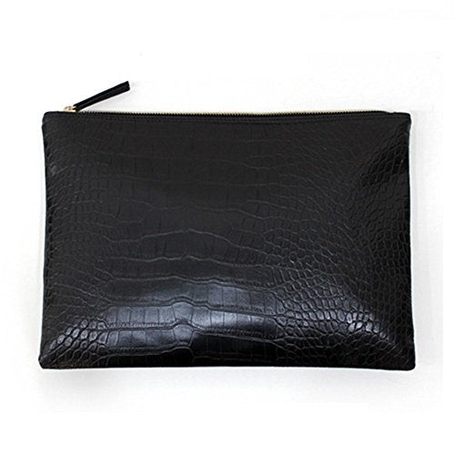 NIGEDU Women Clutches Crocodile Grain PU Leather Envelope Clutch Bag (Black) - Image 1