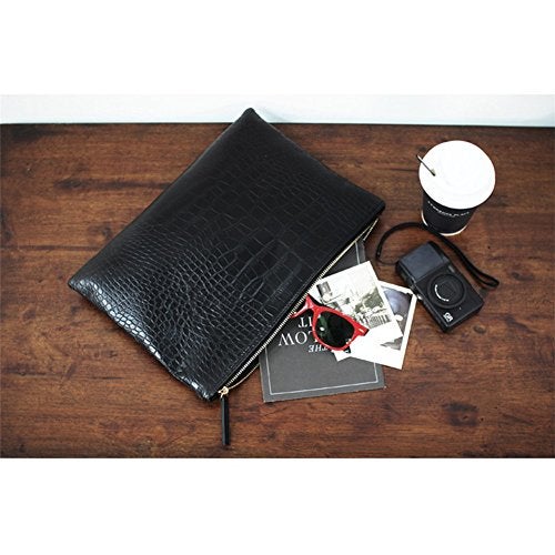 NIGEDU Women Clutches Crocodile Grain PU Leather Envelope Clutch Bag (Black) - Image 3