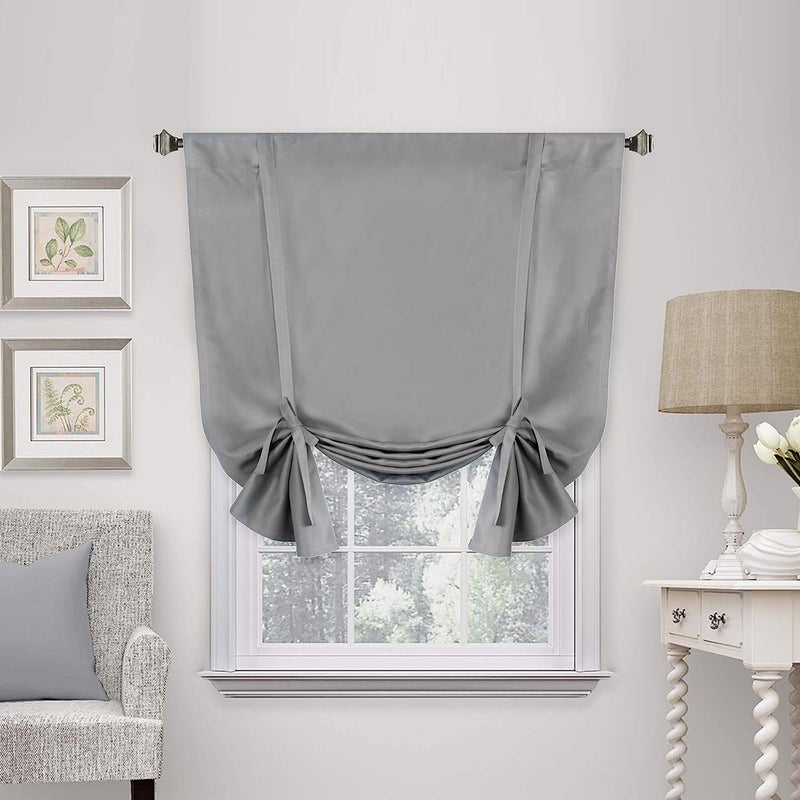 H.VERSAILTEX HVERSAILTEX Blackout Tie Up Curtain Thermal Insulated Curtain Bathroom Curtain Dove Gray Tie Up Shade for Small Window Rod Pocket Panel 42 inches W x 63 inches L Set of 1 - Image 1
