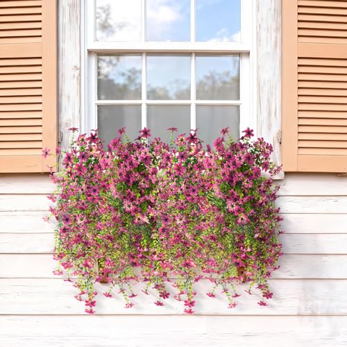 ZFProcess Artificial Hanging Flowers for Outdoors, 2 Pcs Fake Hanging Flowers Spring Summer Decor, UV Resistant Faux Artificial Outdoor Plants for Planter Front Door Porch Patio Garden Yard(Gradient Purple Red) - Image 4