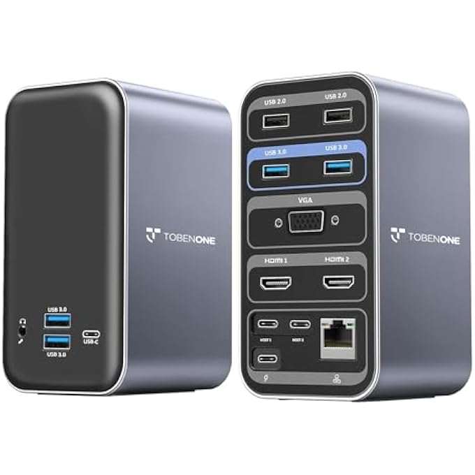 TOBENONE USB C DOCKING STATION DUAL MONITOR, 13-IN-2 TRIPLE DISPLAY LAPTOP USB-C HUB FOR MACBOOK PRO/AIR DOCK WITH 2 4K HDMI, VGA, PD3.0, RJ45, 6 USB, 3.5MM AUDIO - Image 1