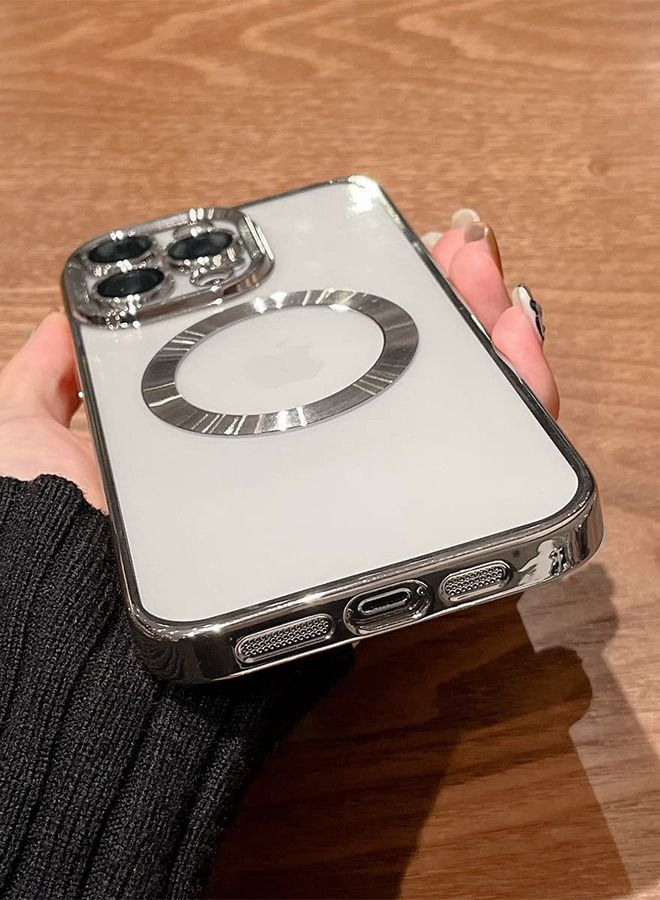iPhone 13 Pro Max MagSafe Case Slim Thin Magnetic Case Yellowing Resistant Anti Drop Shock Absorption Anti Scratch and Hard Back Crystal Case Cell Phone Cover for iPhone 13 Pro Max Silver  - Image 3