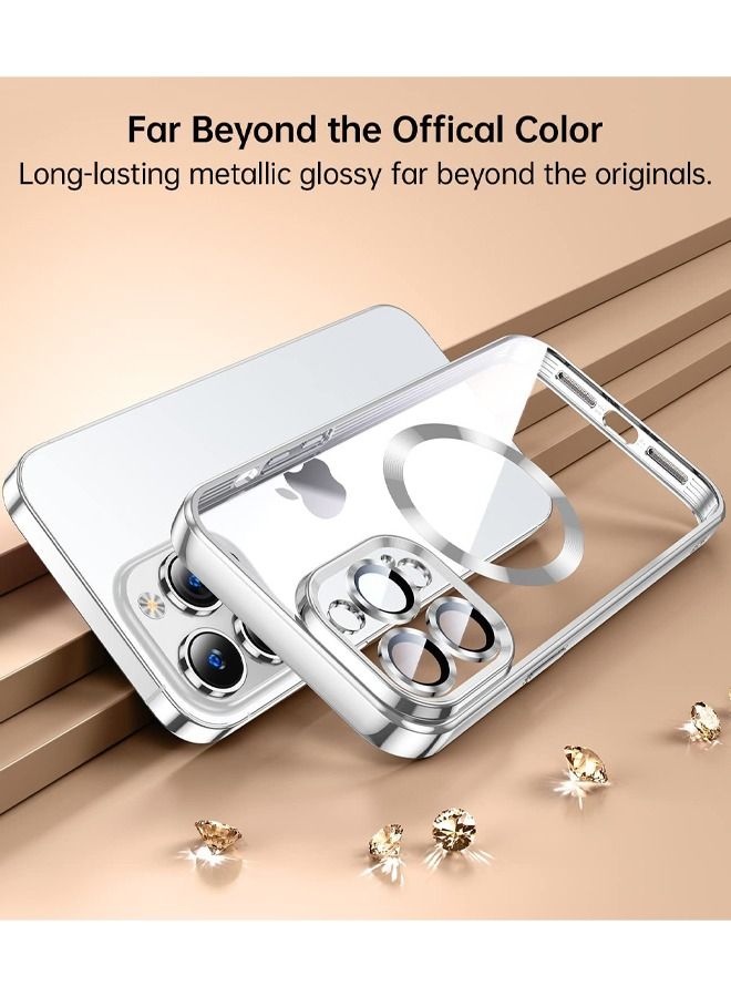 iPhone 13 Pro Max MagSafe Case Slim Thin Magnetic Case Yellowing Resistant Anti Drop Shock Absorption Anti Scratch and Hard Back Crystal Case Cell Phone Cover for iPhone 13 Pro Max Silver  - Image 5