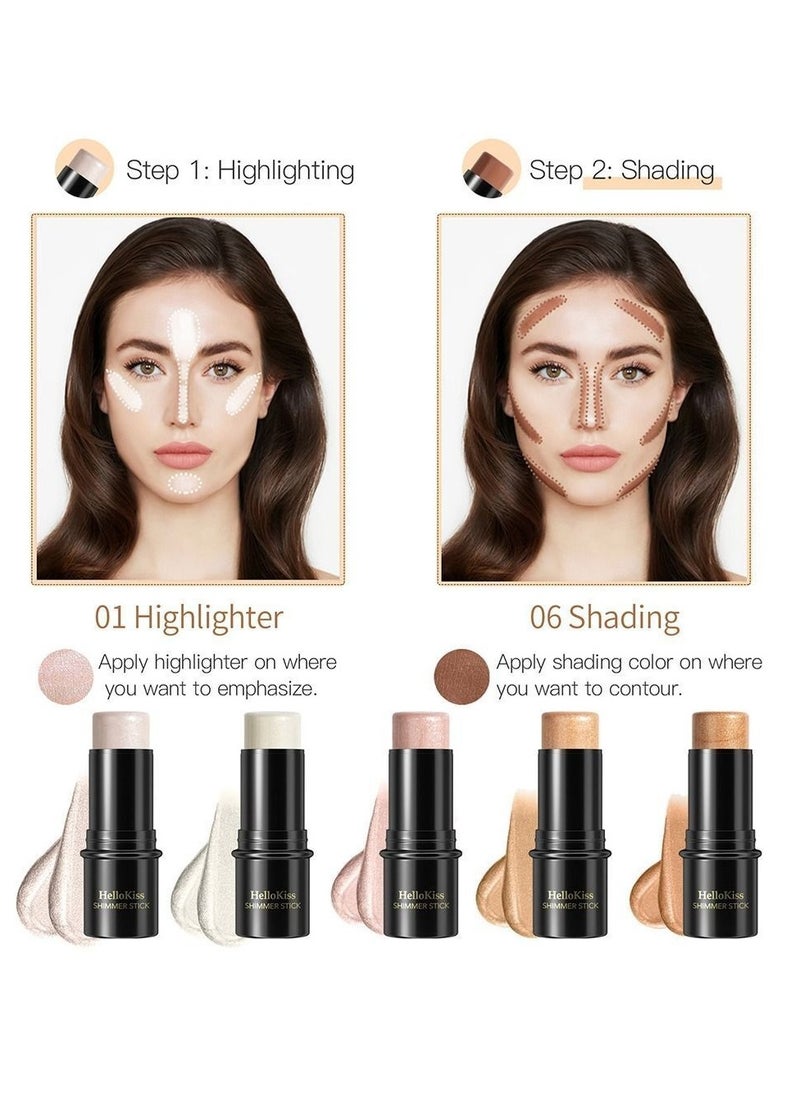 HelloKiss Shimmer Stick Makeup Highlighter Shimmer Cream Powder Lasting Glow Finish Foundation Stick Highlighter and Bronzer Pen Face Brightens and Shades Pencil Face Series Highlighter Contour Stick 02  - Image 3