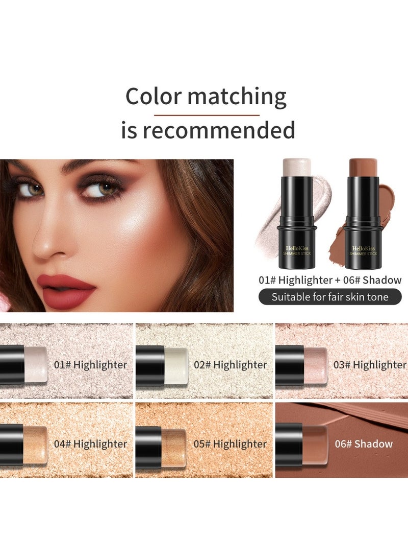 HelloKiss Shimmer Stick Makeup Highlighter Shimmer Cream Powder Lasting Glow Finish Foundation Stick Highlighter and Bronzer Pen Face Brightens and Shades Pencil Face Series Highlighter Contour Stick 02  - Image 2