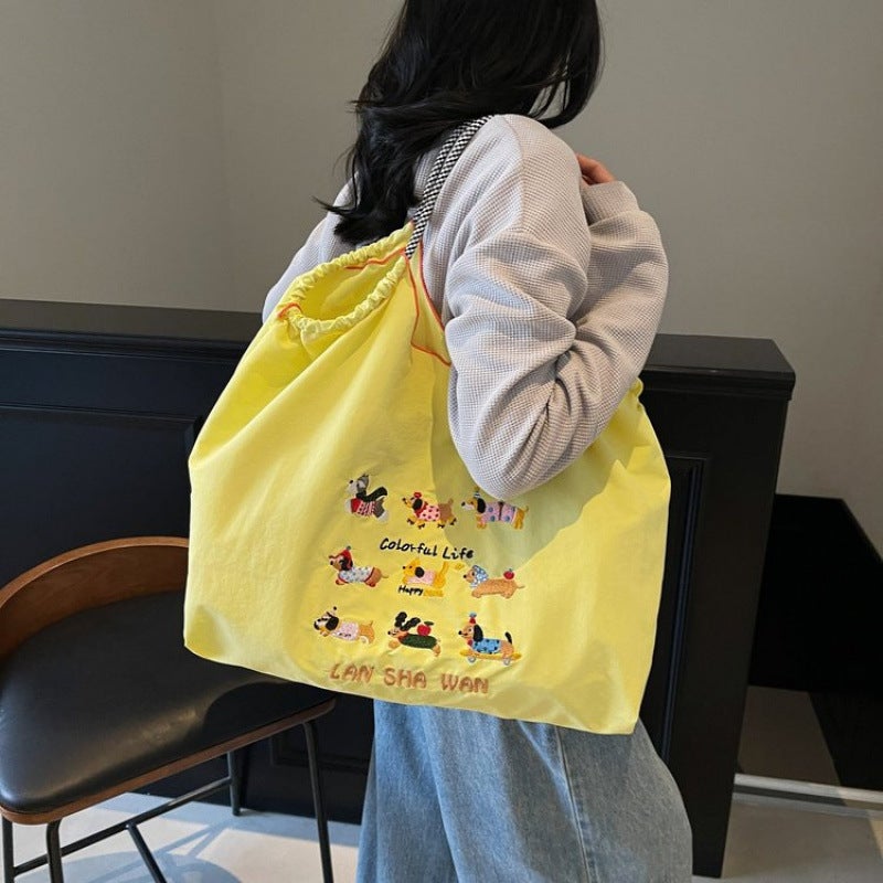 Cute Cartoon Puppy Tote Bag Women'S All-Match Large Capacity Handbag College Student Commuter Shoulder Bag - Image 1