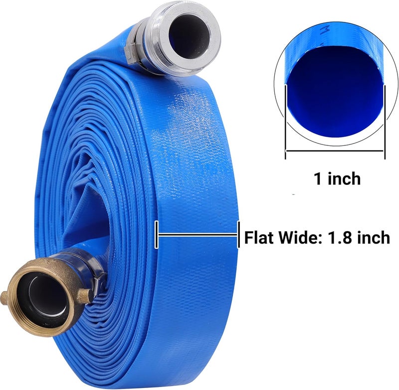 Geowaky 1" x 100ft PVC Lay Flat Water Pump Discharge Hose With Aluminum Pin Lug Fittings, Heavy Duty Reinforced Pool Backwash Hose Assembly - Image 2