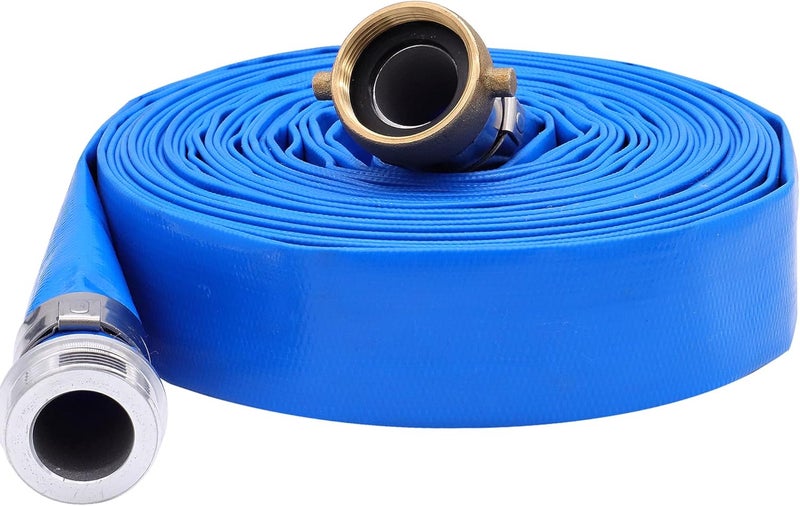 Geowaky 1" x 100ft PVC Lay Flat Water Pump Discharge Hose With Aluminum Pin Lug Fittings, Heavy Duty Reinforced Pool Backwash Hose Assembly - Image 1