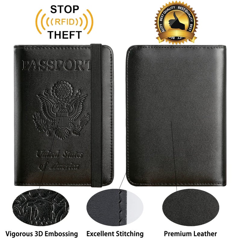PASCACOO Passport Holder Cover Wallet Travel Essentials RFID Blocking Leather Card Case International Must Haves Travel Accessories for Women Men(101#Black) - Image 2
