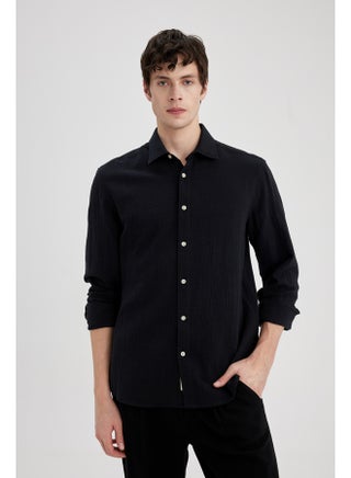 Man Regular Fit Polo Neck Woven Long Sleeve Shirt