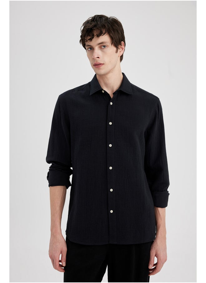 DeFacto Man Regular Fit Polo Neck Woven Long Sleeve Shirt  - Image 4