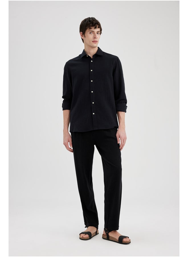 DeFacto Man Regular Fit Polo Neck Woven Long Sleeve Shirt  - Image 3