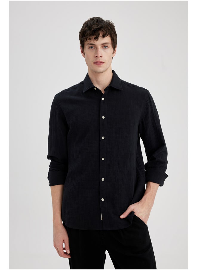 DeFacto Man Regular Fit Polo Neck Woven Long Sleeve Shirt  - Image 2