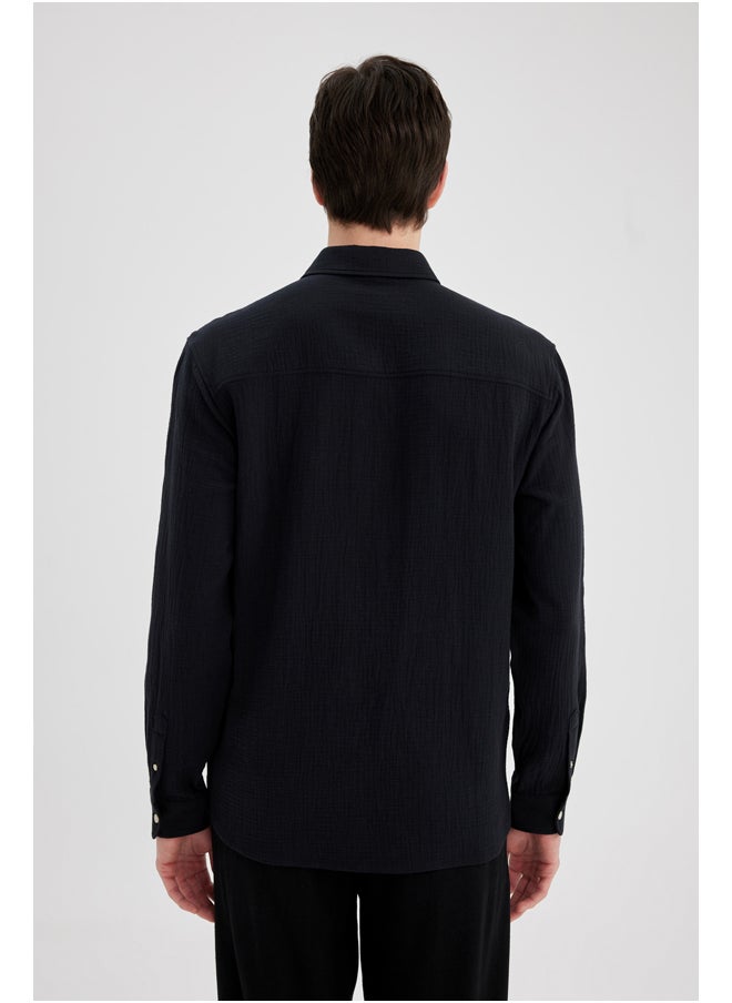 DeFacto Man Regular Fit Polo Neck Woven Long Sleeve Shirt  - Image 5