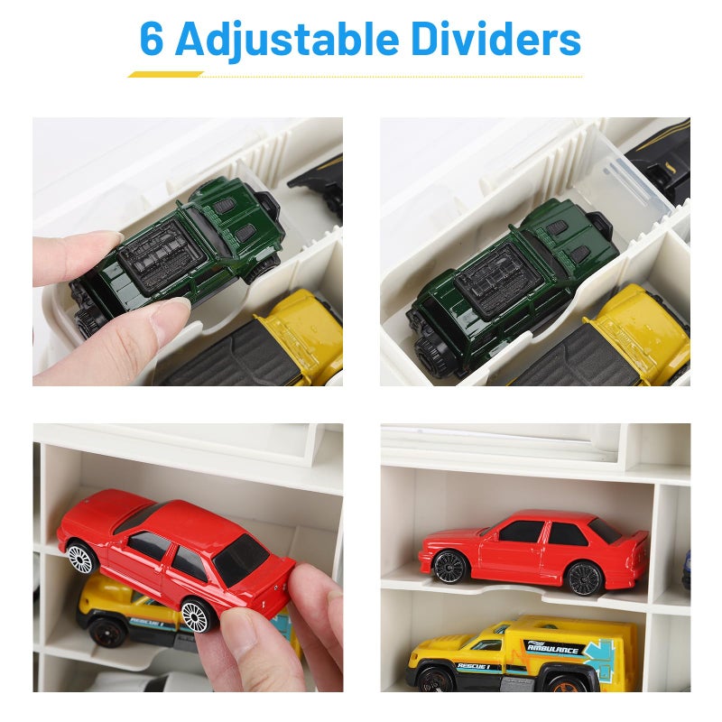 Saichotoy Storage Case for Hot Wheels - Carrying Display Case for 1/64 Scale Toy Cars, 48-Slot Double-Sided Transparent Organizer with Built-in Steps Prevent Sliding & Adjustable Dividers - Image 4