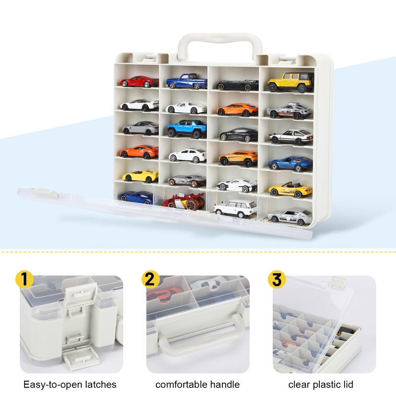 Saichotoy Storage Case for Hot Wheels - Carrying Display Case for 1/64 Scale Toy Cars, 48-Slot Double-Sided Transparent Organizer with Built-in Steps Prevent Sliding & Adjustable Dividers - Image 3
