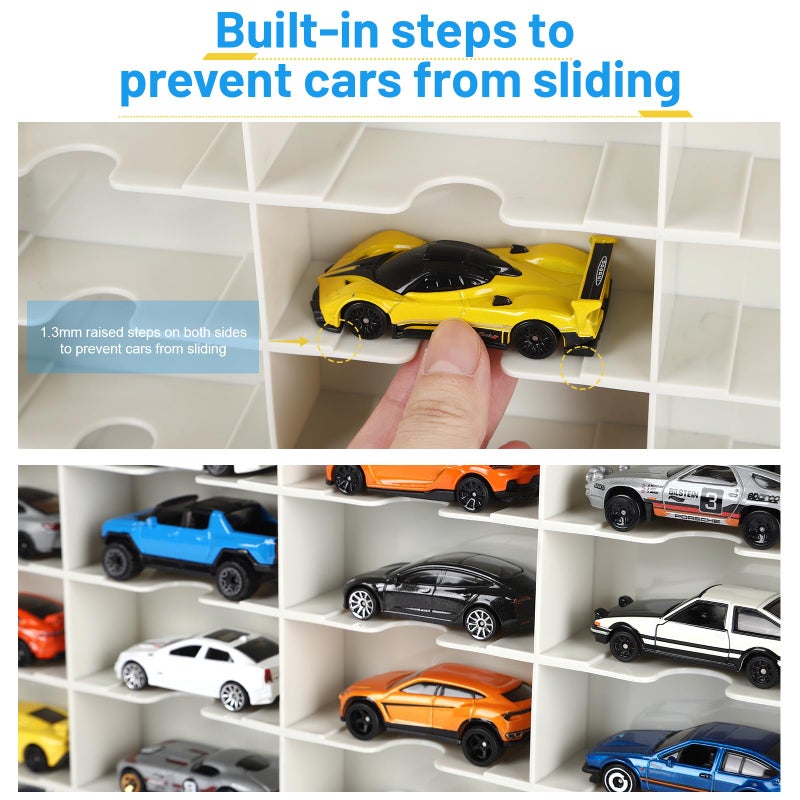 Saichotoy Storage Case for Hot Wheels - Carrying Display Case for 1/64 Scale Toy Cars, 48-Slot Double-Sided Transparent Organizer with Built-in Steps Prevent Sliding & Adjustable Dividers - Image 2