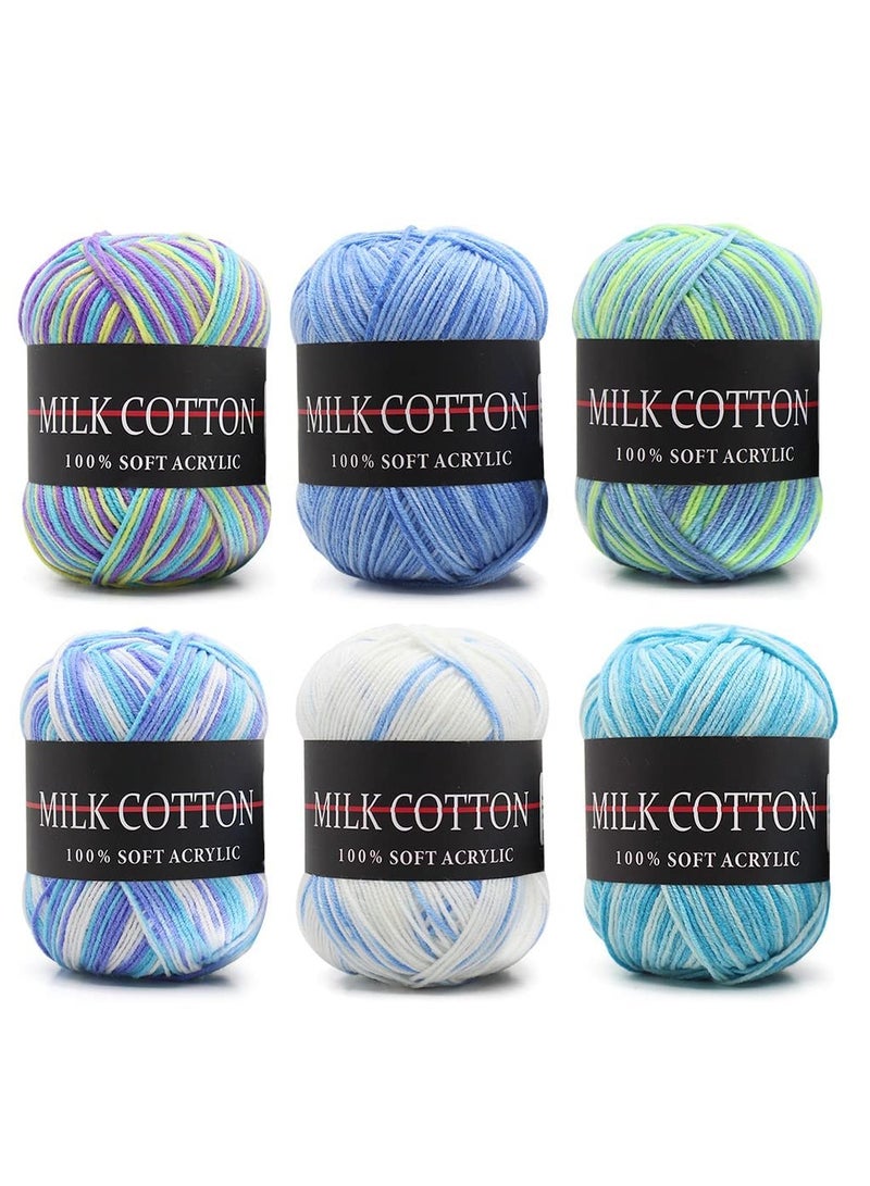 6 Rolls 50g Acrylic Yarn Skeins Soft Yarn for Crocheting and Knitting Craft Project Assorted Starter Crochet Kit Yarn Bulk for Adults and Kids (Blue) - Image 1