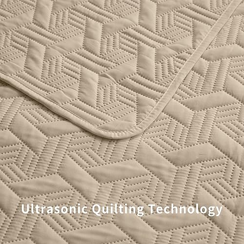 LEAONME Full/Queen Quilt Set 3 Pieces,Lightweight Beige Bedspread-90''x98'',Soft Microfiber Summer Quilt,Luxurious Warm Coverlet Sets for All Seasons (Includes 1 Quilt, 2 Shams) - Image 5