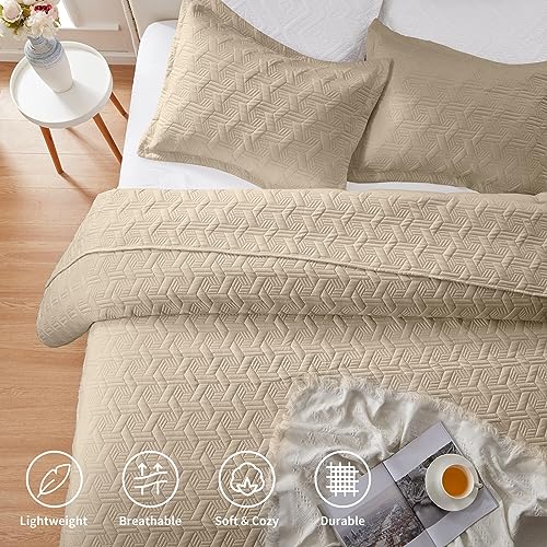 LEAONME Full/Queen Quilt Set 3 Pieces,Lightweight Beige Bedspread-90''x98'',Soft Microfiber Summer Quilt,Luxurious Warm Coverlet Sets for All Seasons (Includes 1 Quilt, 2 Shams) - Image 4