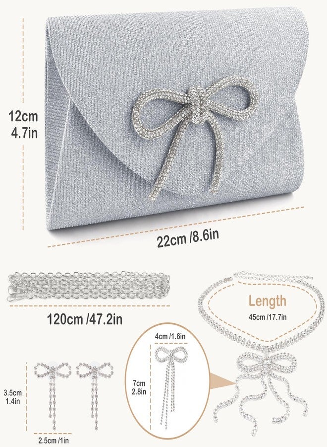 PACETAP Bow Evening Bag Sparkly Clutch Purses with a Butterfly Necklace for Women, Glitter Dressy Clutch Bags for Wedding Party Prom - Image 2