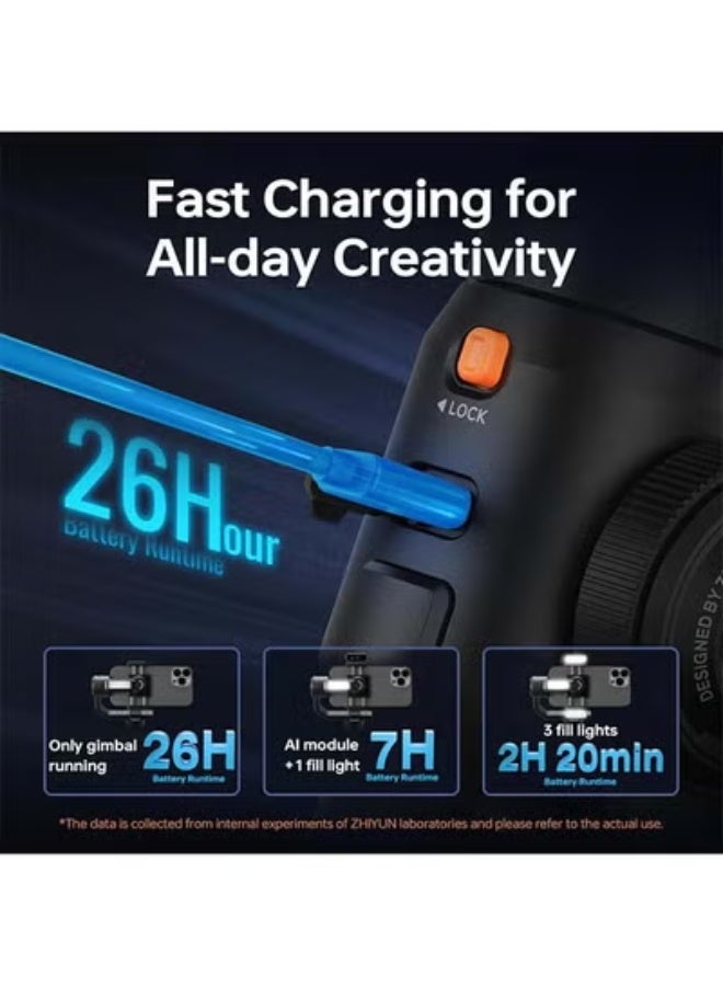 زيون ZHIYUN Smooth 5S AI Combo مثبت انحراف ثلاثي المحاور لهاتف iPhone 15 Pro Max & Android الذكي Gimbal مع متتبع AI، ضوء ملء مدمج، حامل ثلاثي القوائم، مثبت الهاتف لتسجيل الفيديو وتصوير مدونة الفيديو - Image 4