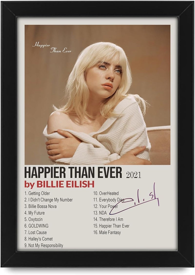 HOME TROVE  - Happier Than Ever Signed Poster Print- Limited Edition Autograph Fan Gift – Collectible Memorabilia Merchandise (Framed A4 (30x21cm)) - Image 2