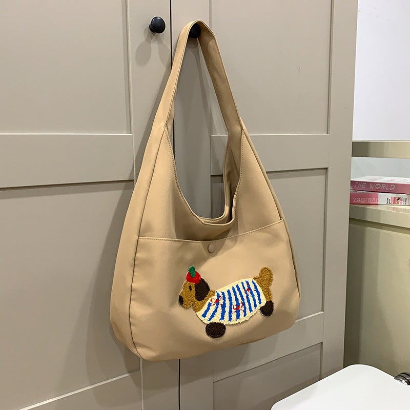 Korean Style Cute Puppy Girl Underarm Bag Niche Design Sense Shoulder Bag All-Match Commuter Tote Bag