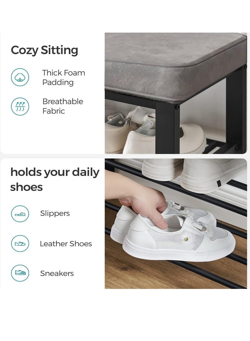 3-layer shoe rack, suitable for the entrance passage. Black metal shoe stool rack with grey cushions, suitable for corner shoe cabinets in corridors, bedrooms and living rooms. (Black) - Image 4