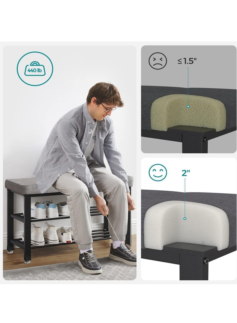 3-layer shoe rack, suitable for the entrance passage. Black metal shoe stool rack with grey cushions, suitable for corner shoe cabinets in corridors, bedrooms and living rooms. (Black) - Image 5