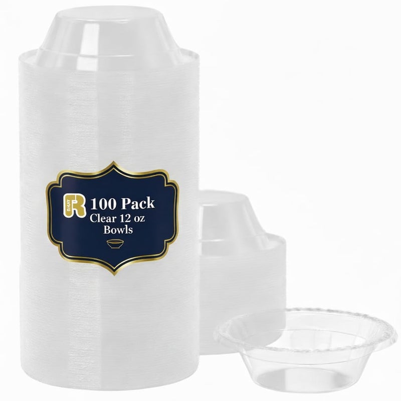 R-kay 100 Count 12 Oz Clear Plastic Bowls - Microwavable Clear Bowls - Strong Heavy Duty And Sturdy Clear Disposable Plastic Bowls. - Image 1
