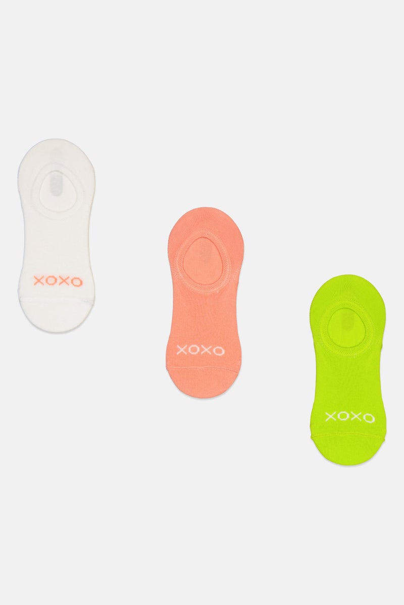 XOXO Women 3 Pairs Round Invisible Socks, White/Peach/Mint Green - Image 1