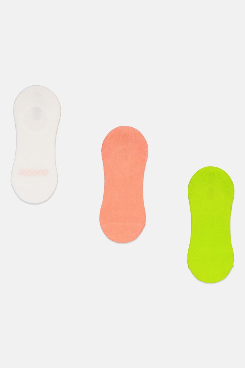 XOXO Women 3 Pairs Round Invisible Socks, White/Peach/Mint Green - Image 2