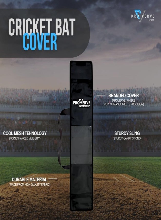 PROVERVE Cricket Bat Cover Tetron Material, Premium Full Size Cover for Wooden and Plastic Bats with Heavy Duty Stitched Strap (Black, Pack of 1), Polyester - Image 4
