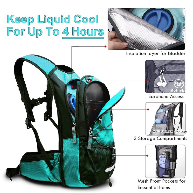 Mothybot Insulated Hydration Backpack Pack with 3L BPA Free Bladder, Water Backpack Compatible with More Bladder Models with Large Storage Lightweight Hiking Daypack with Waist Pouches - Image 3