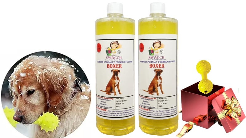 swacch Boxer Dog Shampoo + Dumbbell Toy I Durable Rubber Dog Toy for Chewing I Playing,Teeth Cleaning & Training Toy I Combo Pack I 1 Litre Pack of 2 Lemon - Image 1
