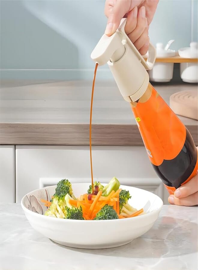 KINTEGOOD Sauce Pump Dispenser for Oyster Oil Jam Ketchup Bottles, Press Push Type Leak proof Nozzle for Family Kitchens and Restaurants, Bottle Squeezer Dispenser with Long Dip Tubes (1*White)