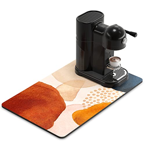 Rnivvi Coffee Mat 12 x 19 Cute Boho Theme Coffee Bar Mats for Espresso Machine Station Accessories and Organizer Hide Stain Rubber Backed Absorbent Dish Drying Pad for Kitchen Counter Stones