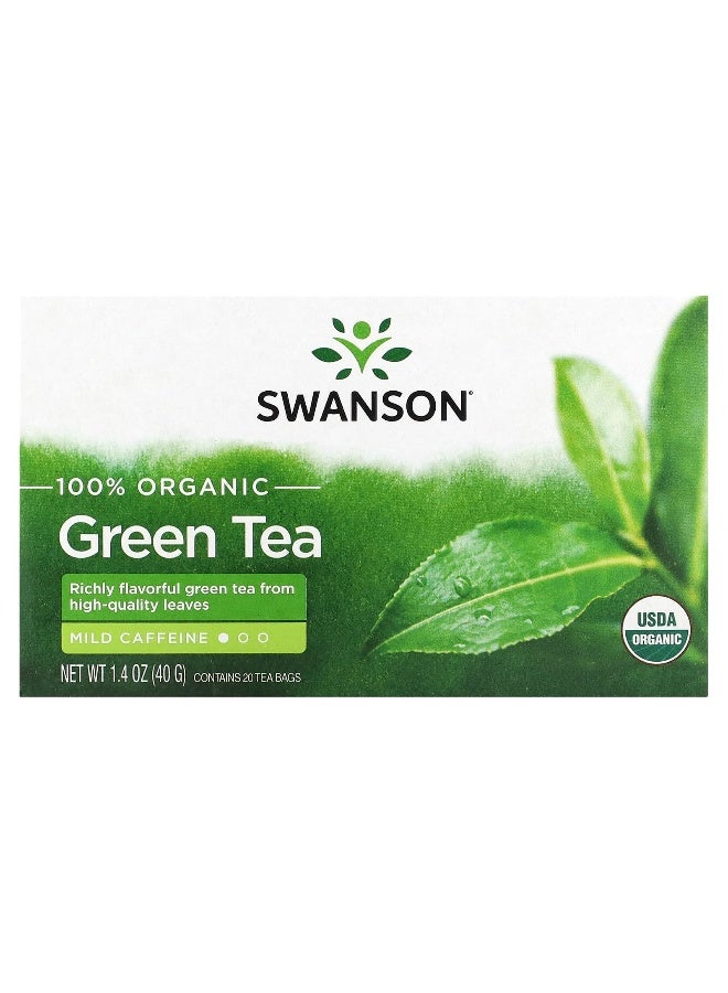 Swanson, 100% Organic Green Tea, 20 Tea Bags, 1.4 oz (40 g) (Packaging may vary) - Image 1