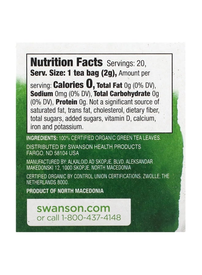Swanson, 100% Organic Green Tea, 20 Tea Bags, 1.4 oz (40 g) (Packaging may vary) - Image 2